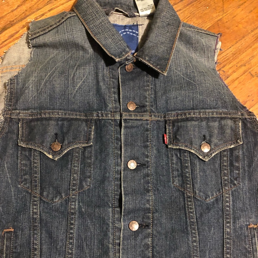 Cut off vest slim large trucker denim Levi jean jacket